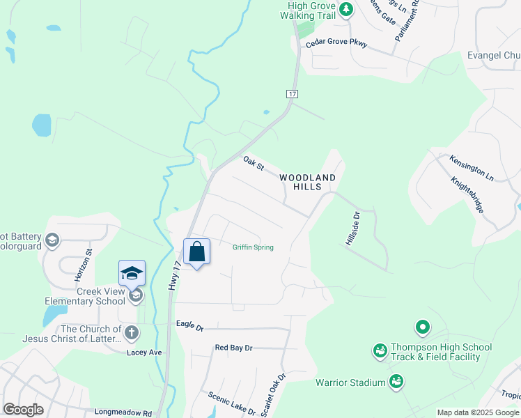 map of restaurants, bars, coffee shops, grocery stores, and more near 117 Maple Street in Alabaster