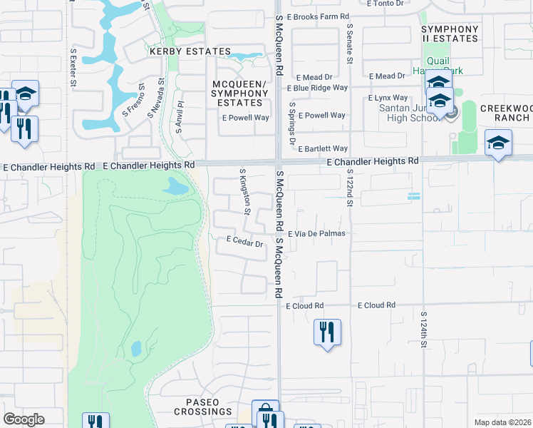 map of restaurants, bars, coffee shops, grocery stores, and more near 952 East Beechnut Drive in Chandler