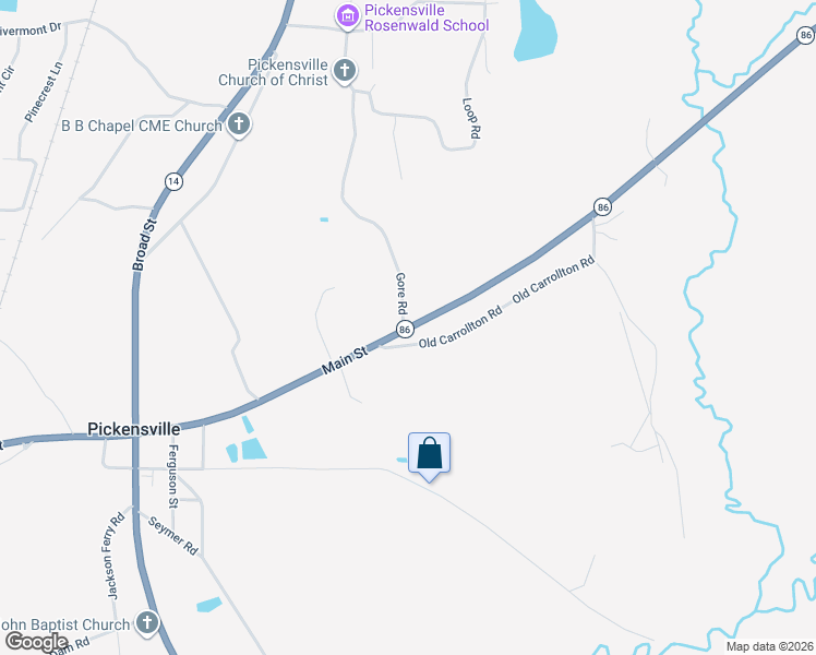 map of restaurants, bars, coffee shops, grocery stores, and more near 3737-4387 State Highway 86 in Pickensville