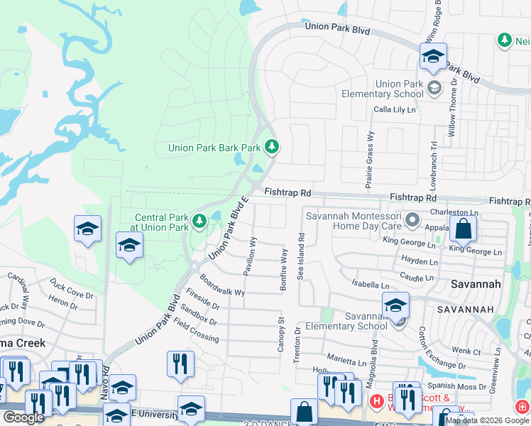 map of restaurants, bars, coffee shops, grocery stores, and more near 5124 Ember Place in Aubrey