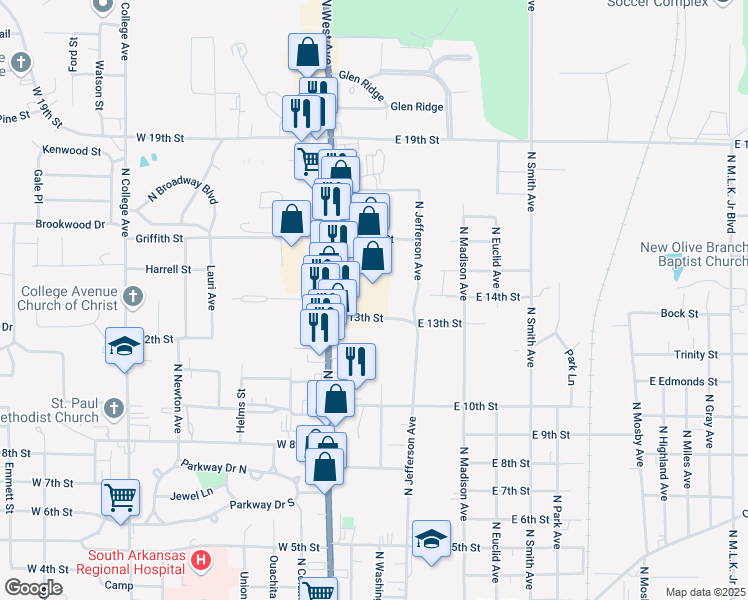 map of restaurants, bars, coffee shops, grocery stores, and more near 469599 Barton Street in El Dorado
