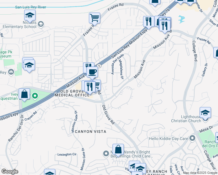 map of restaurants, bars, coffee shops, grocery stores, and more near 4309 Avenida Soledad in Oceanside