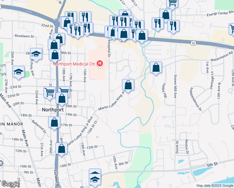 map of restaurants, bars, coffee shops, grocery stores, and more near 951 Rose Drive in Northport