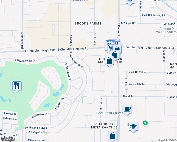 map of restaurants, bars, coffee shops, grocery stores, and more near 6598 South Delmar Place in Gilbert