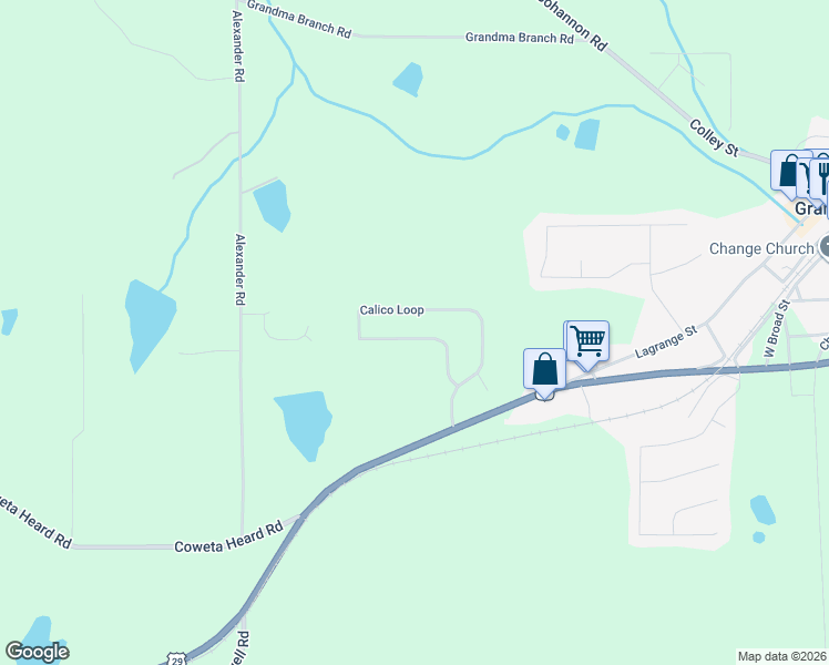 map of restaurants, bars, coffee shops, grocery stores, and more near 130 Calico Loop in Grantville