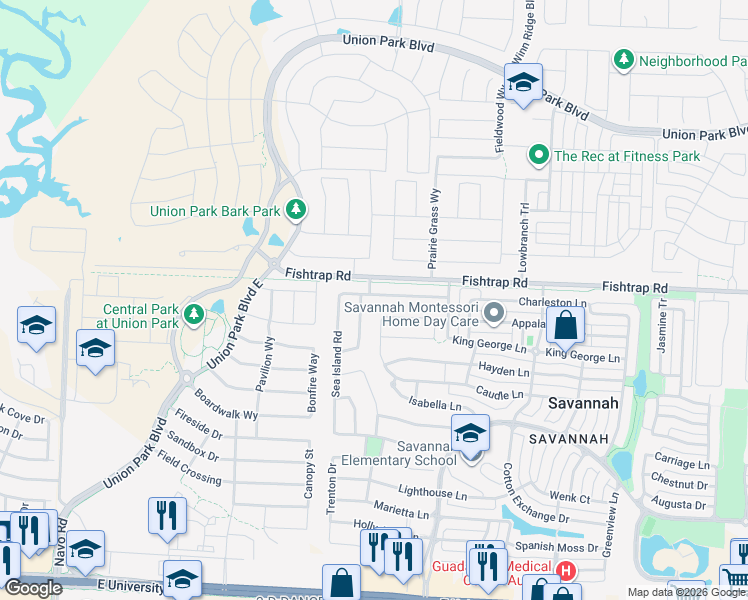 map of restaurants, bars, coffee shops, grocery stores, and more near 700 Wilmington Lane in Denton County