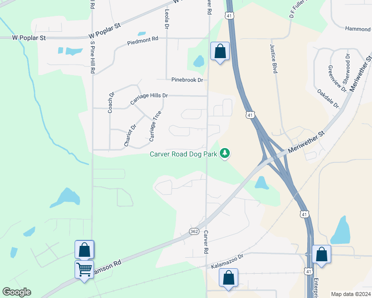 map of restaurants, bars, coffee shops, grocery stores, and more near 1 Ashford Way in Griffin