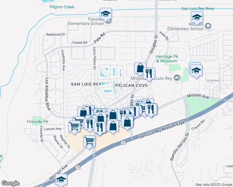 map of restaurants, bars, coffee shops, grocery stores, and more near 276 South El Camino Real in Oceanside