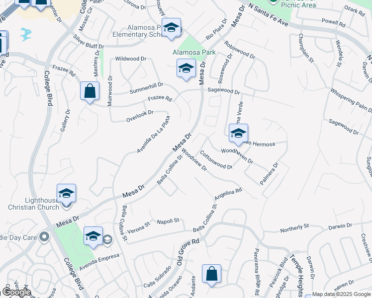map of restaurants, bars, coffee shops, grocery stores, and more near 1216 Woodview Drive in Oceanside