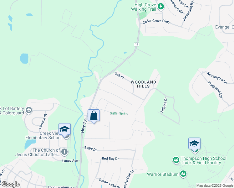 map of restaurants, bars, coffee shops, grocery stores, and more near 117 Maple Street in Alabaster