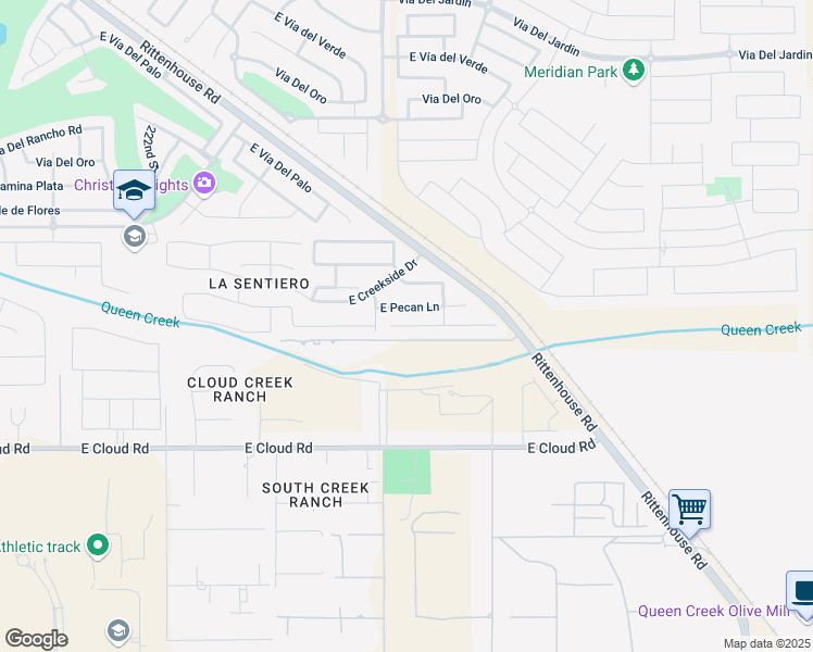 map of restaurants, bars, coffee shops, grocery stores, and more near 22369 East Sentiero Drive in Queen Creek