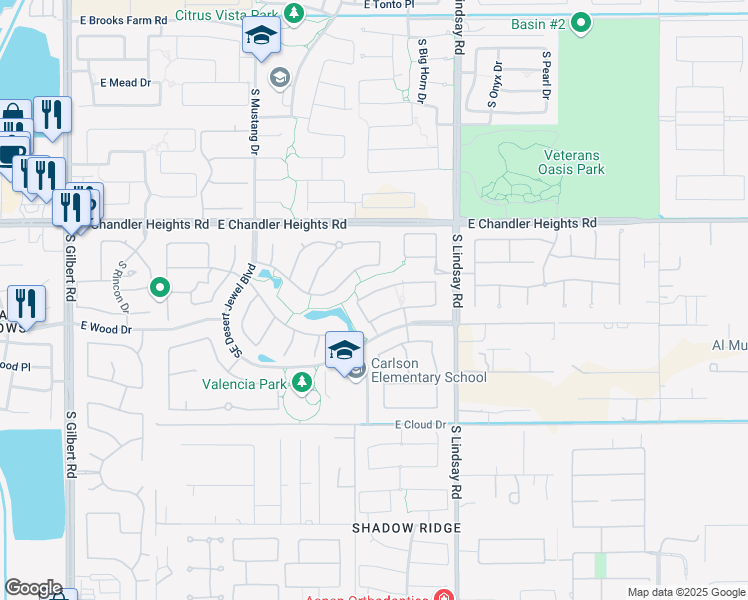 map of restaurants, bars, coffee shops, grocery stores, and more near 3816 East Beechnut Place in Chandler
