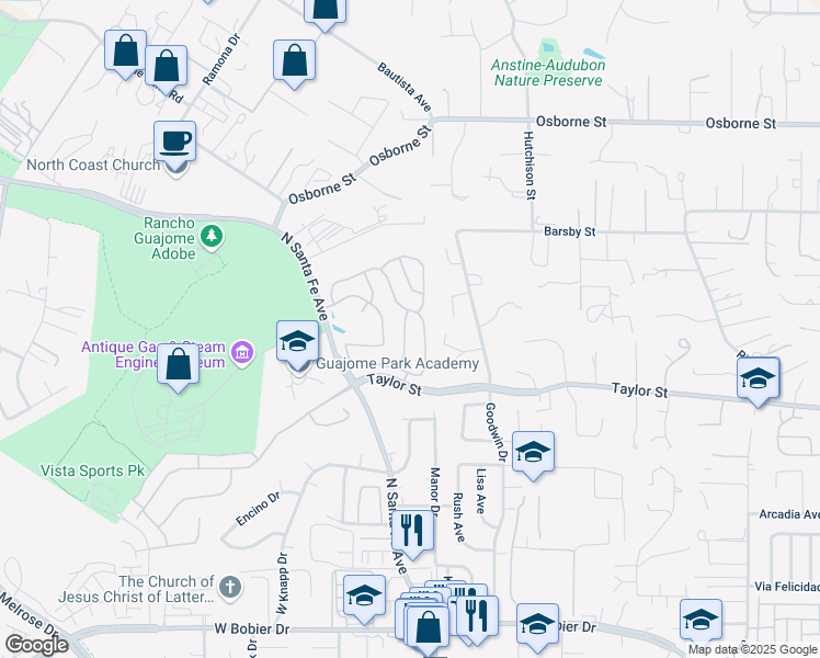 map of restaurants, bars, coffee shops, grocery stores, and more near 1987 Paseo Del Rey in Vista