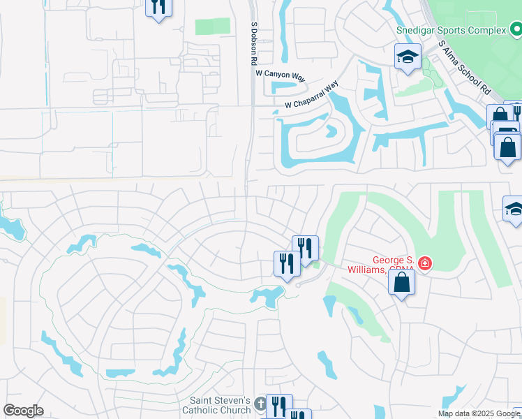 map of restaurants, bars, coffee shops, grocery stores, and more near 23822 South Serenity Way in Sun Lakes