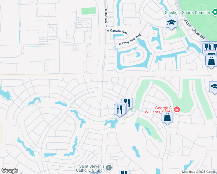 map of restaurants, bars, coffee shops, grocery stores, and more near 23822 South Serenity Way in Sun Lakes