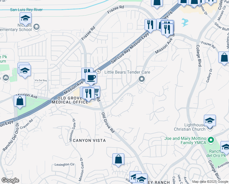 map of restaurants, bars, coffee shops, grocery stores, and more near 4430 Avenida Del Gado in Oceanside