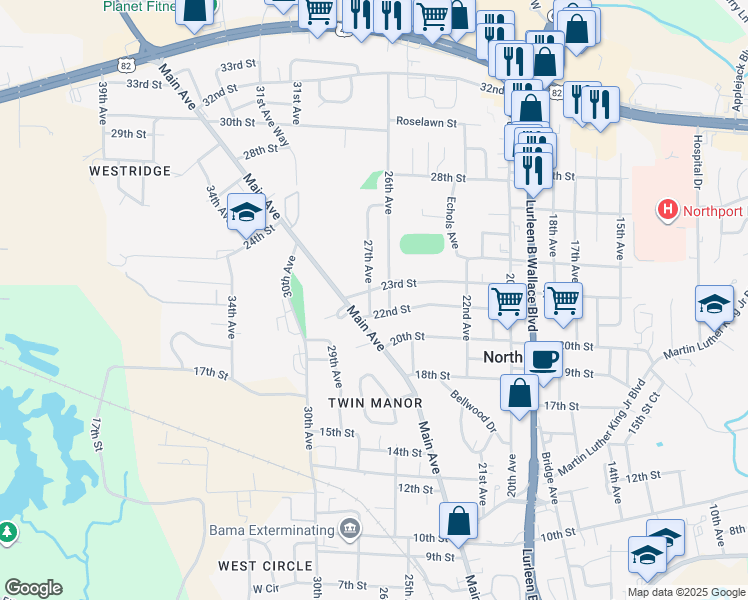 map of restaurants, bars, coffee shops, grocery stores, and more near 2213 27th Avenue in Northport