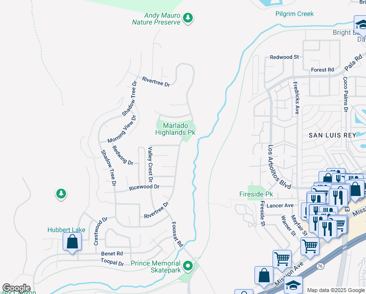 map of restaurants, bars, coffee shops, grocery stores, and more near 776 Rivertree Drive in Oceanside