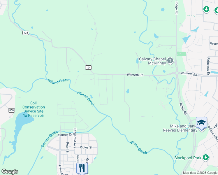 map of restaurants, bars, coffee shops, grocery stores, and more near 2825 Country Church Road in McKinney