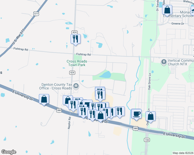 map of restaurants, bars, coffee shops, grocery stores, and more near 1681 Audra Court in Cross Roads
