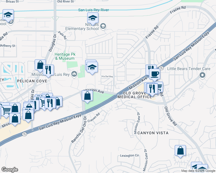map of restaurants, bars, coffee shops, grocery stores, and more near 4132 Calle Arbol in Oceanside