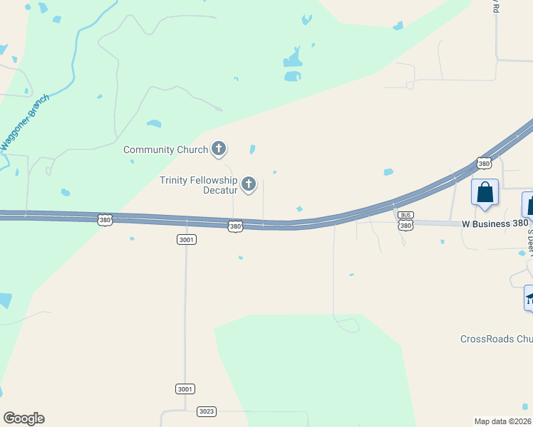 map of restaurants, bars, coffee shops, grocery stores, and more near Pvt Road 1123 in Decatur