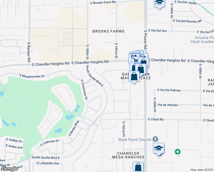 map of restaurants, bars, coffee shops, grocery stores, and more near 6598 South Delmar Place in Gilbert