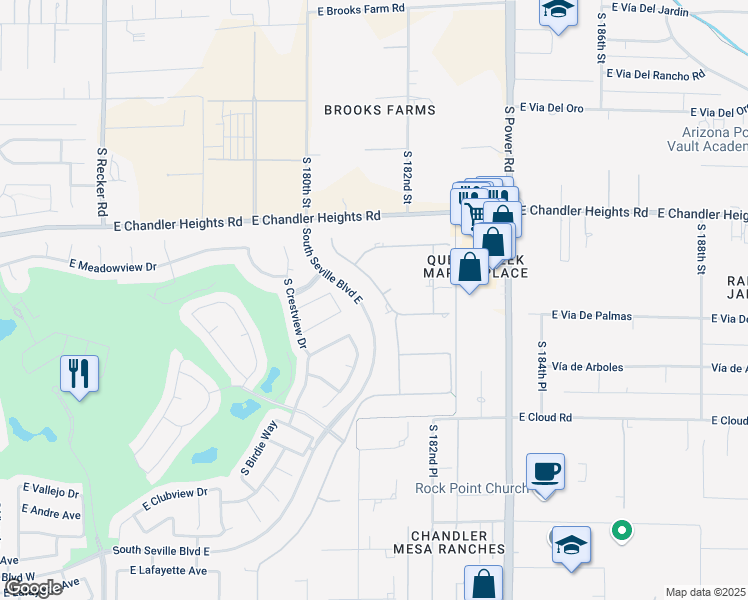 map of restaurants, bars, coffee shops, grocery stores, and more near 6598 South Delmar Place in Gilbert
