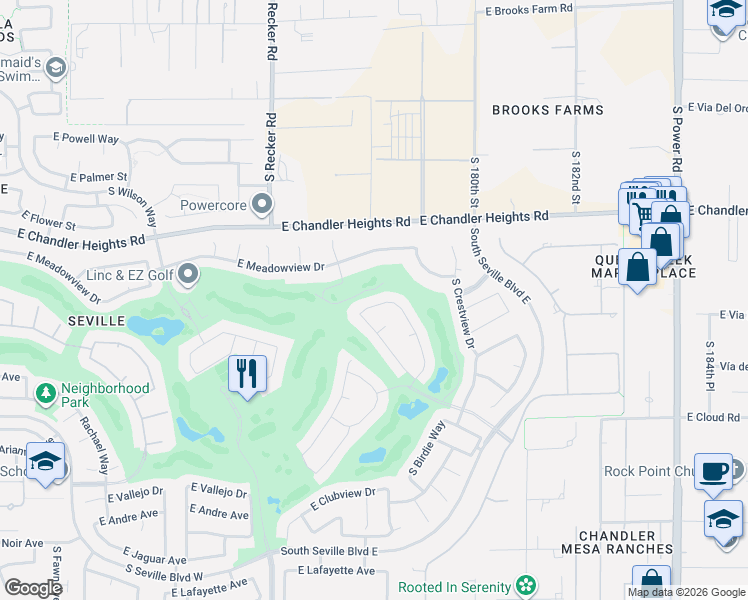 map of restaurants, bars, coffee shops, grocery stores, and more near 4208 East Castle Lane in Gilbert