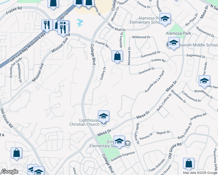 map of restaurants, bars, coffee shops, grocery stores, and more near 4885 Baroque Terrace in Oceanside