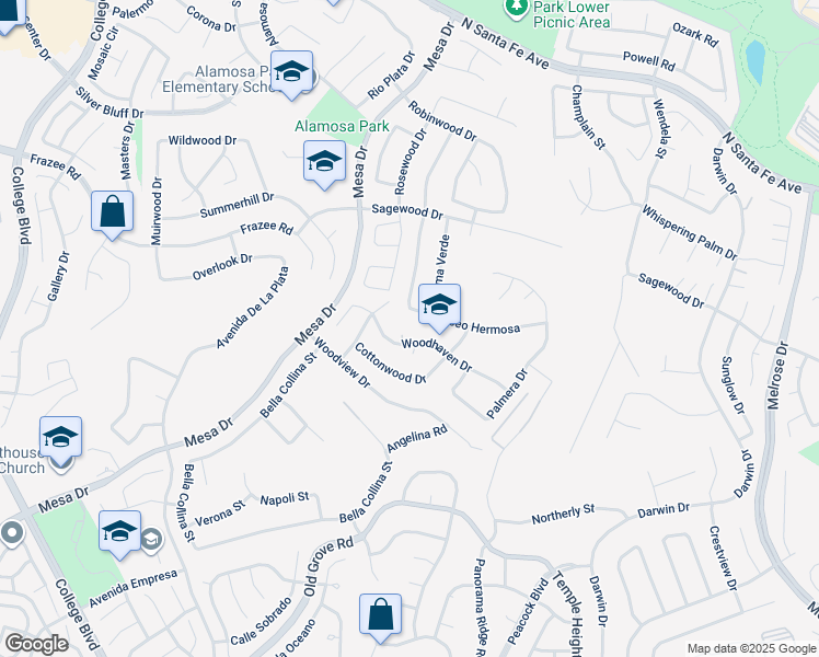 map of restaurants, bars, coffee shops, grocery stores, and more near 1328 Woodhaven Drive in Oceanside