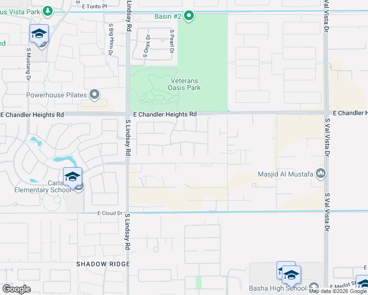 map of restaurants, bars, coffee shops, grocery stores, and more near 5205 South Opal Place in Chandler