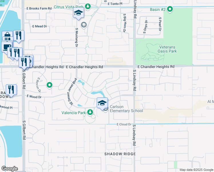 map of restaurants, bars, coffee shops, grocery stores, and more near 3816 East Beechnut Place in Chandler
