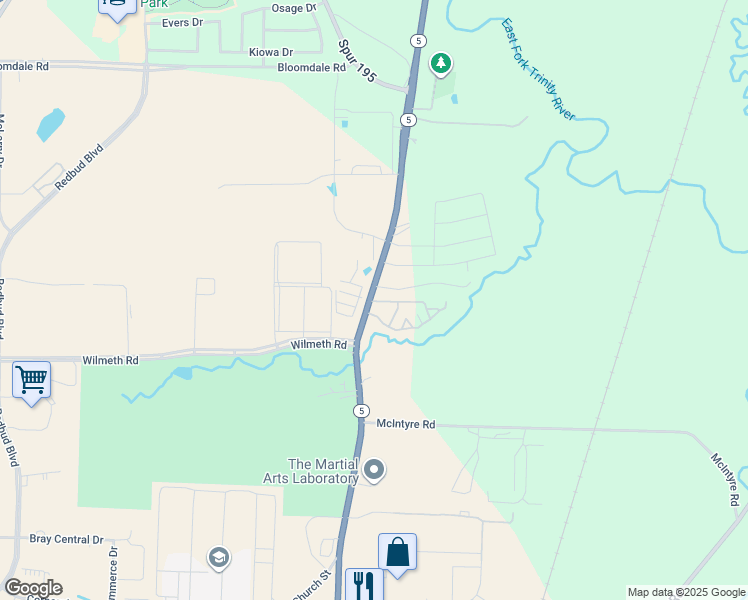 map of restaurants, bars, coffee shops, grocery stores, and more near 3254 North McDonald Street in McKinney