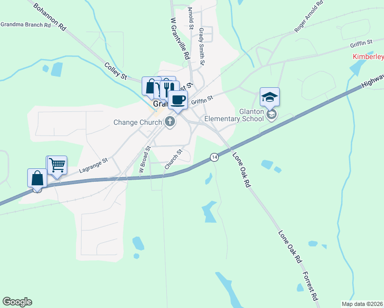map of restaurants, bars, coffee shops, grocery stores, and more near 22 Edmond Leigh Circle in Grantville