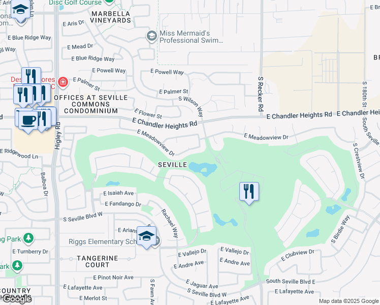 map of restaurants, bars, coffee shops, grocery stores, and more near 3709 East Meadowview Drive in Gilbert
