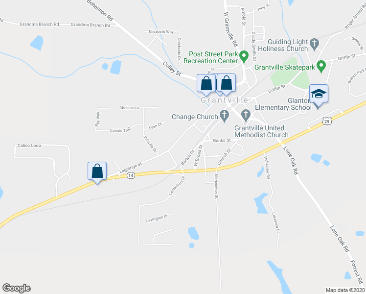 map of restaurants, bars, coffee shops, grocery stores, and more near 190 Lagrange Street in Grantville