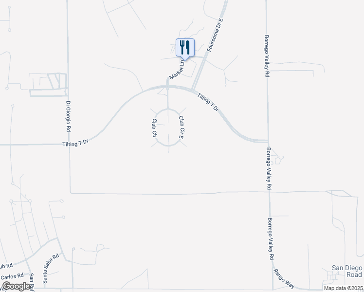 map of restaurants, bars, coffee shops, grocery stores, and more near 3185 Hook Court in Borrego Springs