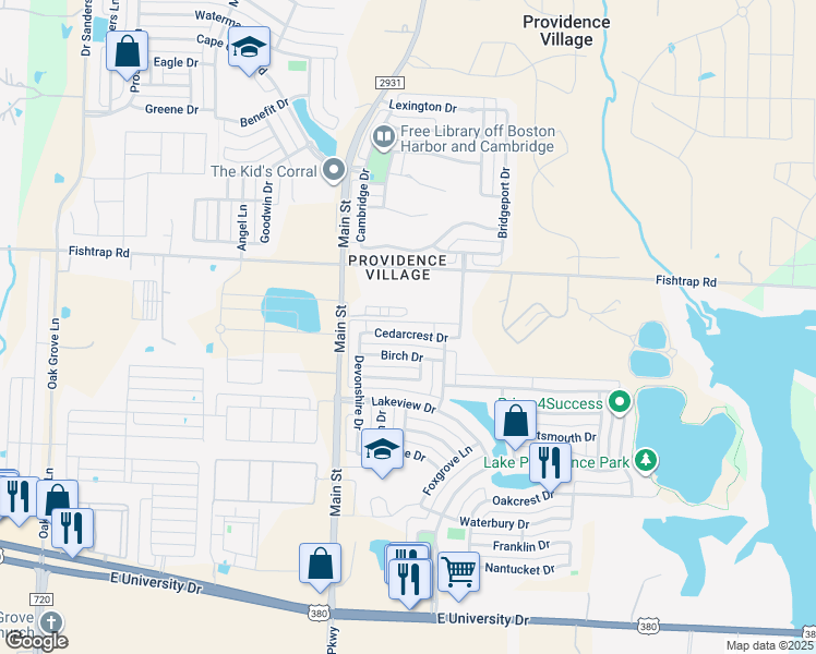 map of restaurants, bars, coffee shops, grocery stores, and more near 9855 Cedarcrest Drive in Aubrey