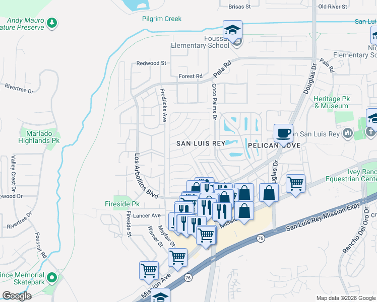 map of restaurants, bars, coffee shops, grocery stores, and more near 200 North El Camino Real in Oceanside