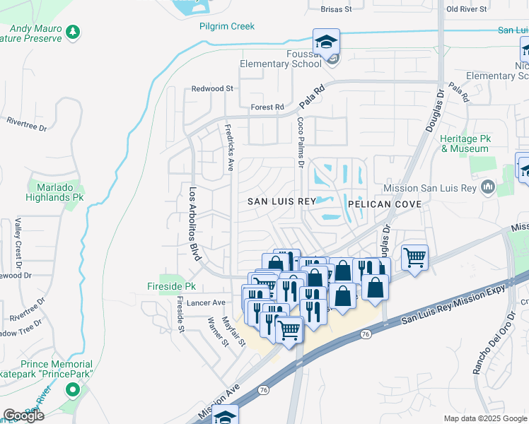 map of restaurants, bars, coffee shops, grocery stores, and more near 200 South El Camino Real in Oceanside