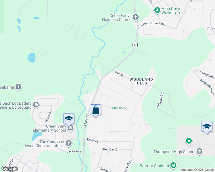 map of restaurants, bars, coffee shops, grocery stores, and more near 105 Maple Street in Alabaster