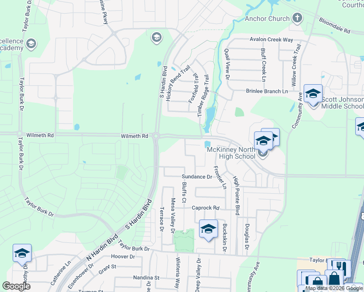 map of restaurants, bars, coffee shops, grocery stores, and more near 2921 Kimbrough Lane in McKinney