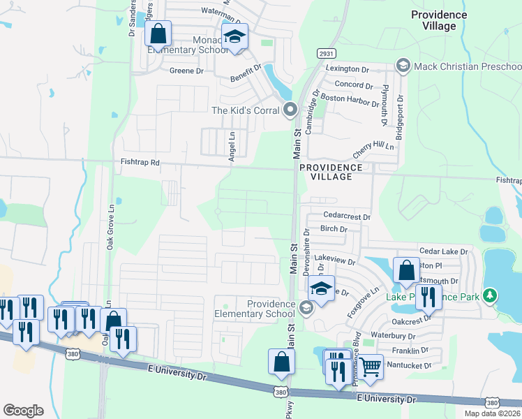 map of restaurants, bars, coffee shops, grocery stores, and more near 9920 Cherokee Oaks Road in Aubrey