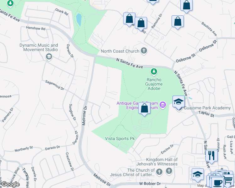 map of restaurants, bars, coffee shops, grocery stores, and more near 2119 Willowbrook Drive in Oceanside