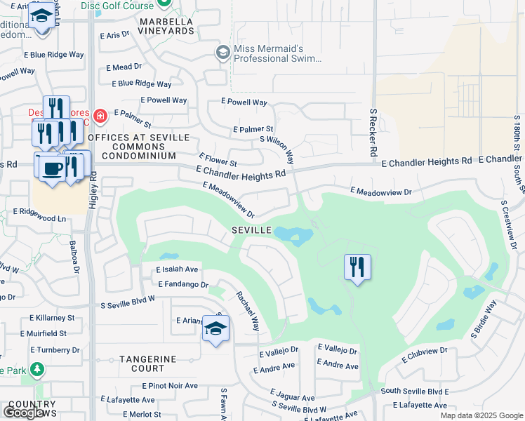 map of restaurants, bars, coffee shops, grocery stores, and more near 3709 East Meadowview Drive in Gilbert