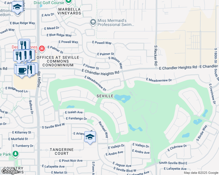 map of restaurants, bars, coffee shops, grocery stores, and more near 3709 East Meadowview Drive in Gilbert