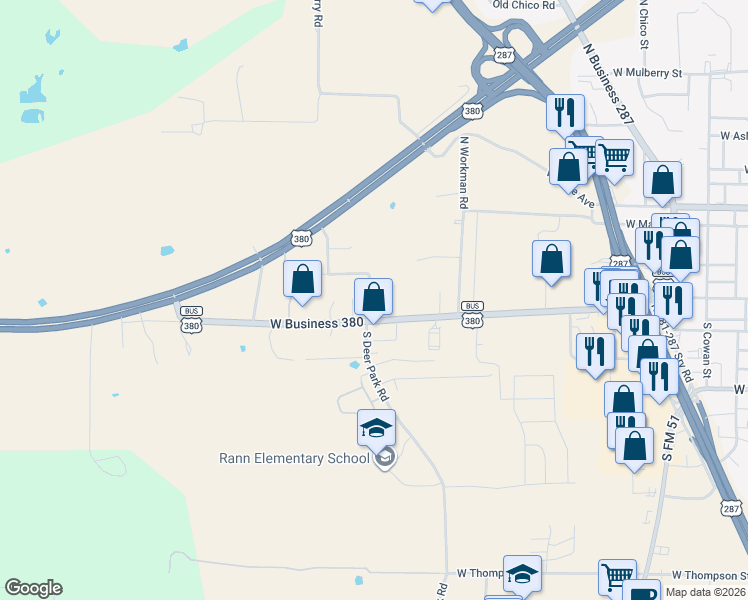 map of restaurants, bars, coffee shops, grocery stores, and more near 1606 U.S. 380 Business in Decatur
