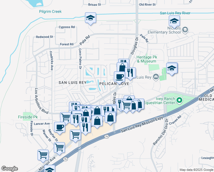 map of restaurants, bars, coffee shops, grocery stores, and more near 1 Island Way in Oceanside