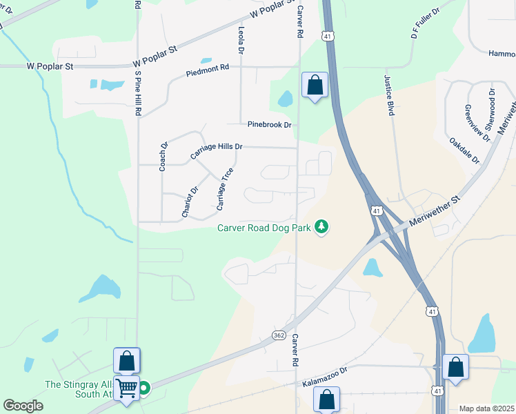 map of restaurants, bars, coffee shops, grocery stores, and more near 1671 Summerwoods Circle in Griffin
